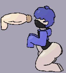 2boys bare_ass big_ass big_balls big_butt big_penis black_hoodie blue_hair blue_hoodie blue_sleeves compuxter compuxter_(compuxter) curly_hair erect_nipples erection femboy femsub hoodie kneeling_oral_position mask oc original_character oversized_clothes pixel_art purple_hoodie purple_sleeves submissive_male thick_ass thick_thighs thighs