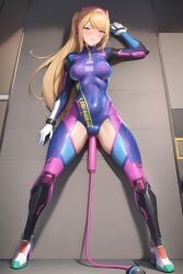 ahe_gao ai_generated ass bodysuit d.va_(cosplay) latex metroid overwatch samus_aran sex_toy sex_toy_in_ass shiny_clothes stable_diffusion tight_clothing vibrator_in_ass