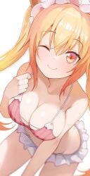 1girls bikini blonde_hair breasts cleavage female hiroki_(yyqw7151) looking_at_viewer maid_headdress miss_kobayashi's_dragon_maid red_eyes smile solo swimsuit tagme tohru_(dragon_maid) twintails