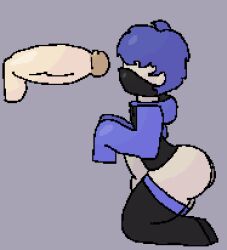 2boys bare_ass big_ass big_balls big_butt big_penis black_hoodie black_thigh_highs blue_hair blue_hoodie blue_sleeves blue_thighhighs compuxter compuxter_(compuxter) curly_hair erect_nipples erection femboy femsub hoodie kneeling_oral_position mask oc original_character oversized_clothes pixel_art purple_hoodie purple_sleeves purple_thighhighs stockings submissive_male thick_ass thick_thighs thigh_highs thighhighs thighs