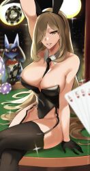 big_breasts blonde_female blonde_hair breasts bunny_ears bunnysuit cynthia_(pokemon) female female_only hair_over_one_eye large_breasts light-skinned_female light_skin nintendo pale-skinned_female pale_skin pokemon solo tagme thighhighs tommietomm