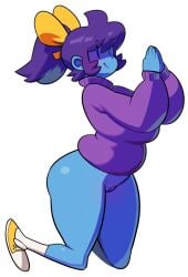 2019 ass big_ass blue_body blue_skin bottomless female female_focus female_only ghost_girl hair_ornament marina_(noill) mob_face noill original original_character purple_hair pussy shoes sneakers sneakers_without_bottomwear sweater thick_thighs thighs