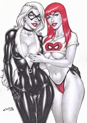 2023 2girls big_breasts black_cat_(marvel) carlos_braga ed_benes_studio felicia_hardy female female_focus female_only high_resolution highres latex_suit long_hair looking_at_viewer marvel marvel_comics mary_jane_watson red_hair seductive skin_tight spider-man_(series) white_hair