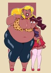 2girls bbw big_breasts bimbo blonde_hair blush breasts cleavage connie_maheswaran dark-skinned_female dark_skin earrings fat female huge_breasts indian indian_female inks-kinks mature_female milf mother mother_and_daughter obese obese_female overweight overweight_female plump_lips priyanka_maheswaran steven_universe sweat thick_thighs tiger_print wide_hips