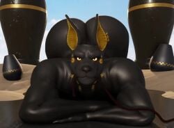 1boy 2023 3d 3d_(artwork) animated anthro anubis ass_expansion ass_up biceps blinking bouncing_ass bouncing_butt bubble_butt canid canine canis deity digital_media_(artwork) ear_piercing egyptian_mythology expansion from_behind_position fur furry gay glowing humanoid hyper hyper_butt inviting looking_at_viewer lying male male_only mammal middle_eastern_mythology moreuselesssource moreuselesssource_(artist) muscular muscular_anthro muscular_male mythology no_sound nude presenting presenting_ass presenting_balls sand seductive shaking_butt short_playtime smile solo solo_focus tagme urn video