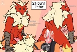 anthro arcanine ass avian balls bird blaziken blue_eyes bodily_fluids canid cowgirl_position cum cum_on_butt cum_on_penis duo from_front_position generation_1_pokemon generation_3_pokemon genital_fluids genitals hi_res male male/male male_on_bottom male_penetrating mammal nintendo on_bottom on_top penetration penis pokemon pokemon_(species) power_bottom sex simple_background sirdoomwolf