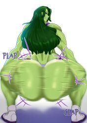 1girls ass ass_clapping big_ass booty_shorts bouncing_ass bubble_butt clapping_cheeks clothing crop_top crouching dat_ass dumptruck_ass fat_ass female female_only green_eyes green_hair green_skin huge_ass large_ass looking_at_viewer looking_back marvel marvel_comics motion_blur motion_lines muscular muscular_female she-hulk shoes shorts smile smokeghostwolf solo squatting thick_ass thick_thighs twerking wide_hips