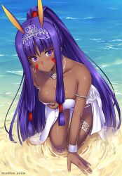 artist_request beach big_breasts dark-skinned_female dark_skin fate/grand_order fate_(series) nitocris_(fate/grand_order) nitocris_(swimsuit_assassin) swimsuit wet