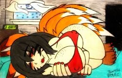 1girls 2020s 2021 areola areola_slip background bed bedroom big_ass big_breasts big_butt black_hair claws curvaceous curvaceous_figure curvy curvy_figure dated facial_markings feet first_person_view fox freckles horny kitsune kumiho laying_down lying_on_bed nail_polish nine_tailed_fox nipple_bulge nipples nude orange_fur pale_skin paws scp-953 scp_foundation sleeping tail theloanwanderer216 thick_thighs toes traditional_art traditional_media traditional_media_(artwork) voluptuous wide_hips