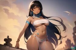 ai_generated big_breasts black_hair chel dark-skinned_female dreamworks exotic harem_outfit jewelry loincloth mayan mayan_mythology native_american stable_diffusion the_road_to_el_dorado tribal underwear very_high_resolution voluptuous wide_hips