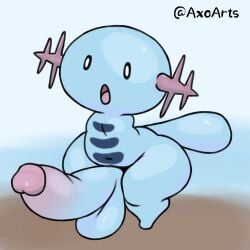 anthro ass axoarts balls big_balls big_butt big_penis blue_body digital_media_(artwork) front_view generation_2_pokemon genitals male male_only nintendo penis pokemon pokemon_(species) solo standing surprise surprised_expression thick_thighs tongue wooper