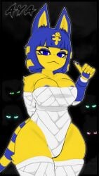 1girls 3d 3d_(artwork) animal_crossing ankha ankha_(animal_crossing) anthro areola bandage bandages bandages_around_chest bangs big_areola big_ass big_breasts blender blender_(software) blue_eyes blue_hair breasts cat_ears cat_humanoid cat_tail feline female female_only fur furry_only hairy_pussy nintendo pubic_hair reivene3d render short_bangs short_hair solo thick_ass thick_thighs wide_hips yellow_body yellow_fur