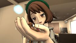 clothed_female_nude_male erect_penis erection giant_hand giantess gloria_(pokemon) handheld infamousmask macro micro nude_male pokemon pokemon_ss shrunken_male size_difference size_play