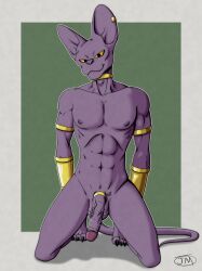 abs accessory anthro balls beerus big_penis boner cock_ring cornish_rex domestic_cat dragon_ball dragon_ball_super dragon_ball_z erection felid feline felis foreskin genitals hairless hi_res jewelry kneeling looking_at_viewer male male_focus male_only mammal monroethefox nipples nude penis penis_accessory penis_jewelry rex_(cat) simple_background skinny smile solo solo_male