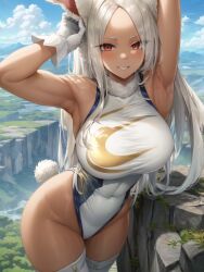 1girls 2023 ai_generated armpits arms_up big_breasts bunny_ears bunny_girl bunnysuit highres latex_leotard latex_thighhighs leotard long_hair looking_at_viewer miruko my_hero_academia rumi_usagiyama seductive_look white_hair