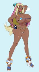 1girls alternate_breast_size armpits ass ass_expansion bikini bimbo bimbofication breast_expansion breasts dark-skinned_female female female_only hair_color_change high_heels huge_ass huge_breasts human hyper_breasts hypnosis navel_piercing nessa_(pokemon) orangekissess pokemon solo thighs wide_hips