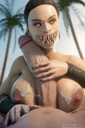 3d big_breasts big_penis cum light-skinned_female mature_female mileena monster_girl mortal_kombat mortal_kombat_11 nightmare_waifu partial_male penis shadowboxer sharp_teeth tagme villainess