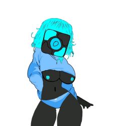 1girls aqua_hair black_skin blue_areola blue_nipples blue_panties blue_shirt bow_panties breasts_out cowboy_shot curvy_female facing_viewer geometry geometry_dash shirt_lift simple_background solo standing tagme white_background