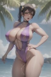 ai_generated beach cameltoe chun-li cum female off_model one-piece_swimsuit street_fighter tagme