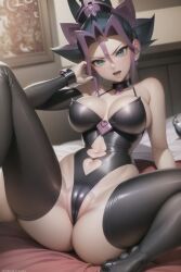 ai_generated cameltoe double_navel female leather leotard navel navel_window rule_63 tagme yu-gi-oh! yugi_muto