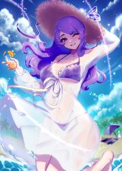 alternate_costume bikini breasts camilla_(fire_emblem) camilla_(summer)_(fire_emblem) dress female female_only fire_emblem fire_emblem_fates hat lialiar1 nintendo purple_bikini purple_swimsuit see-through solo swimsuit