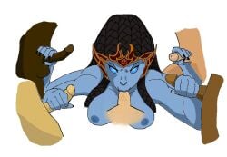 1girls 5boys blowjob blue_body blue_skin dark-skinned_male dark_skin deity goddess handjob hindu_mythology interspecies kali kali_(smite) monster_girl mythology nightmare_waifu paizuri partial_male public_domain sixsome smite titfuck titjob yiriushaze