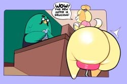 1girls animal_crossing anthro ass_expansion bottom_heavy brewster_(animal_crossing) dog_girl doubutsu_no_mori freshlysqueezed furry huge_ass isabelle_(animal_crossing) massive_ass master_(doubutsu_no_mori) nintendo shizue_(doubutsu_no_mori)