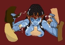 1girls 5boys blowjob blue_body blue_skin cum_on_breasts cum_on_face cum_on_mouth dark-skinned_male dark_skin deity goddess handjob headgear hi-rez_studios hindu_mythology interracial interspecies kali kali_(smite) monster_girl mythology nightmare_waifu paizuri partial_male public_domain sixsome smite titfuck titjob yiriushaze