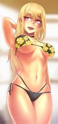 1girls alternate_version_available big_breasts bikini bikini_bottom bikini_top black_bikini blonde_hair breasts cleavage dayby ear_piercing earrings female female_only gyaru hair hand_behind_head kitagawa_marin long_hair necklace neckwear pink_eyes solo solo_female sono_bisque_doll_wa_koi_wo_suru tan tan_body tan_skin tanned