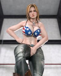 1girls 3d alternate_costume american_flag american_flag_bikini bikini bikini_top blonde_hair blue_eyes cleavage dead_or_alive female female_only gcb pinup solo tina_armstrong