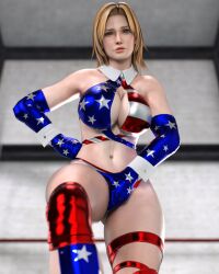 1girls 3d alternate_costume american_flag american_flag_bikini big_breasts bikini blonde_hair blue_eyes dead_or_alive female female_only gcb pinup solo swimsuit tecmo tina_armstrong wrestling_outfit