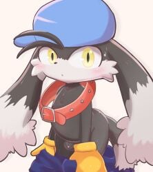 2021 8:9 anthro badwingm balls bandai_namco black_body black_fur blush bodily_fluids bottomwear bottomwear_down clothed clothing collar domestic_cat felid feline felis fur gay genitals gloves handwear hat headgear headwear hi_res klonoa klonoa_(series) male male_only mammal multicolored_ears pants pants_down partially_clothed penis red_collar simple_background small_penis solo sweat tiny_penis undressing white_background white_body white_fur yellow_clothing yellow_eyes yellow_gloves yellow_handwear