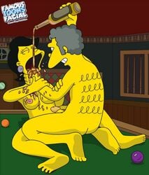 ass breasts color famous-toons-facial female human indoors male moe's_tavern moe_szyslak nipples penis sitting straight tagme the_simpsons