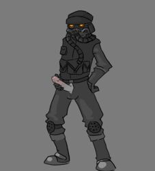 1boy clothing color erection helghast human killzone male male_only penis penis_out simple_background smooth_penis solo