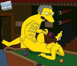 breasts color famous-toons-facial female human indoors insertion male moe's_tavern moe_szyslak nipples nude penis pool_table sex straight tagme the_simpsons vulva