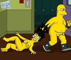 barefoot breasts chubby color dragging famous-toons-facial female human indoors jessica_lovejoy kearney_zzyzwicz male nipples nude penis side_view straight tagme testicles the_simpsons vulva walking