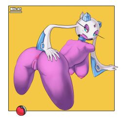 2022 5_fingers anus areola artist_name ass bent_over big_butt blue_eyes bodily_fluids breasts digital_media_(artwork) eyelashes female fingers froslass generation_4_pokemon genitals hand_on_butt hanging_breasts hi_res humanoid humanoid_hands long_eyelashes looking_back mitiz-art nintendo nipples nude pink_areola pink_nipples pink_pussy pokeball pokemon pokemon_(species) purple_body pussy rear_view simple_background solo sweat thick_thighs white_background white_body wide_hips yellow_background yellow_sclera