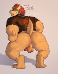 1boy 2020s 2023 absurd_res anthro anthro_only armpits arms_up ass ass_focus ass_up asshole back back_view background backsack balls bara behind behind_view big_ass big_butt bowser bubble_butt claws collar crouching dialogue digital_media_(artwork) dragon english_text fangs flaccid furry furry_ass furry_male hairy hairy_anus hairy_ass hairy_legs hairy_male hairy_thighs horn horns looking_at_viewer looking_back male male_focus male_only male_pubic_hair mario_(series) mrkeypoo muscles muscular muscular_arms muscular_legs muscular_male no_pants pose pubic_hair public red_eyes red_hair sack scalie scalie_humanoid scalie_male shadow shirt shirt_only simple_background solo spiked_collar spikes tail taint teeth testicles text thick_ass thick_penis thick_thighs viewed_from_behind