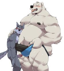 2023 5_fingers anthro arm_tuft bear belly big_muscles big_penis black_nipples black_nose black_penis blood blue_clothing blue_jockstrap blue_underwear blush bodily_fluids bulge canid canine canis clothed clothing countershade_face countershade_torso countershading domestic_dog duo elbow_tuft erection fingers fur genitals glans gradient_penis grey_body grey_fur grey_penis hi_res humanoid_genitalia humanoid_hands humanoid_penis jockstrap jockstrap_only jumperbear kemono male male/male mammal monotone_body monotone_fur multicolored_body multicolored_fur musclegut muscular muscular_anthro muscular_male navel nipples nosebleed nude overweight overweight_male pecs penis penis_size_difference pink_glans pink_penis polar_bear size_difference slightly_chubby slightly_chubby_anthro slightly_chubby_male topless trapezius tuft two_tone_body two_tone_fur underwear underwear_only ursine white_body white_fur