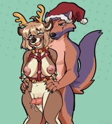 animal_genitalia animal_penis animated anthro anthro_on_anthro arms_behind_back ball_gag bodily_fluids bondage breasts canid canine canine_genitalia canine_penis canis christmas christmas_clothing christmas_headwear clothing deer domestic_dog drooling duo erection female femsub from_behind_position gag genital_fluids genitals german_shepherd gizmo_(puddinpop34) half-closed_eyes hat headgear headwear herding_dog hi_res holidays interspecies jonky looking_pleasured loop male male/female maledom mammal mostly_nude narrowed_eyes nipples pastoral_dog penile penis playis precum precum_on_penis precum_string pussy saliva santa_hat sex short_playtime simple_background standing straight thigh_sex vaginal_penetration