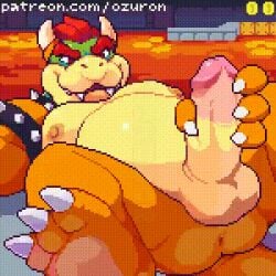 1:1 animated anthro anus ass balls big_pecs bowser circumcised claws erection feet genitals hair horn humanoid_genitalia humanoid_penis looking_at_genitalia looking_at_own_penis looking_at_penis looking_at_self low_res lying male male_only mario_(series) masturbation nintendo on_back overweight overweight_anthro overweight_male ozuron pecs penis red_eyes red_hair scales scalie short_playtime solo super_mario_bros.