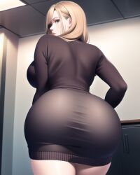 1girls 2023 ai_generated ass ass_in_dress backboob black_clothes black_shirt black_skirt blonde_hair curvy curvy_female curvy_figure female female_focus female_only hi_res long_hair looking_at_viewer lp0l miniskirt nai_diffusion office_lady pencil_skirt skirt stable_diffusion voluptuous_female