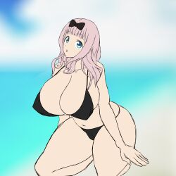 1girls bare_arms bare_legs bare_thighs beach big_breasts big_eyes bikini blue_eyes breasts breasts_bigger_than_head breasts_out breasts_visible_through_clothing bun cleavage curvaceous curvy curvy_body curvy_female curvy_figure curvy_hips exposed exposed_ass exposed_breasts eyebrows eyebrows_raised front_view fujiwara_chika huge_breasts huge_thighs kaguya-sama_wa_kokurasetai_~tensai-tachi_no_renai_zunousen~ large_breasts legs legs_apart light_skin long_hair long_legs looking_at_viewer massive_breasts on_floor open_mouth pale_skin pink_hair popstepx pussy pussy_visible_through_clothes showing_breasts sling_bikini smaller_female smile smiling solo solo_female thick thick_hips thick_legs thick_thighs thighs thin_arms thin_female tight_clothes tight_clothing voluptuous voluptuous_female wide_hips wide_thighs young younger_female