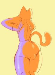 anthro ass backsack balls big_butt bottomwear bulge clothing domestic_cat felid feline felis fluffy fluffy_tail genitals hi_res hotpants male mammal oopsitsnolansfw rear_view shorts small_waist solo solo_focus solo_in_panel tail thick_thighs undressing wide_hips