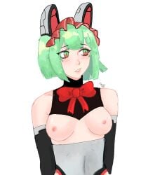 artery_gear:fusion breasts cat_ears cheems_gin female female_only green_hair red_eyes