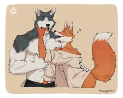 2023 5:4 anthro anthro_on_anthro biped canid canine closed_eyes digital_media_(artwork) dipstick_tail duo finger_in_mouth fox fur gakujo gay hand_in_pants hi_res larger_anthro larger_male male male/male male_only mammal markings multicolored_body multicolored_fur muscular muscular_anthro muscular_male orange_body orange_fur size_difference smaller_anthro smaller_male tail tail_markings two_tone_body two_tone_fur white_body white_fur yaoi