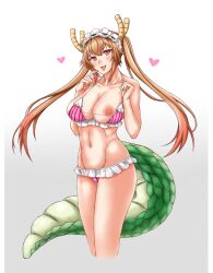 1girls bikini blonde_hair breasts dragon_girl dragon_horns dragon_tail female maid_headdress miss_kobayashi's_dragon_maid solo swimsuit tohru_(dragon_maid) twintails utdkaz