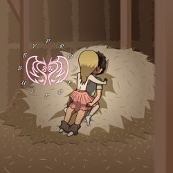 1boy 1girls attack_on_titan barn barn_sex blonde_hair brown_hair chibi christa_lenz clothed cowgirl_position eren_jaeger historia_reiss k projectsubby shingeki_no_kyojin stables straw topless