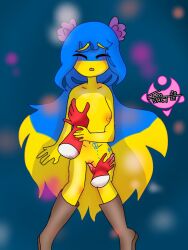 1boy 1girls blue_hair canada_(countryhumans) countryhumans countryhumans_girl imsact long_hair ukraine_(countryhumans) yellow_body