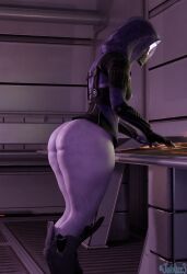 1girls 3d ass ass_focus big_ass blender blender_(software) bottom_heavy bottomless female female_only jaiblizz looking_away mask mass_effect partially_clothed purple_body purple_skin quarian solo tali'zorah_nar_rayya thick_thighs topwear